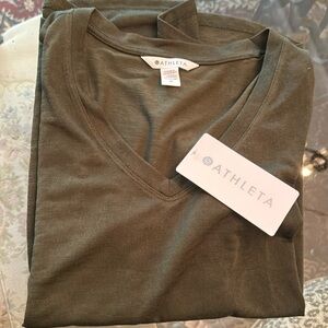 Athleta’s Breezy v neck tee in olive